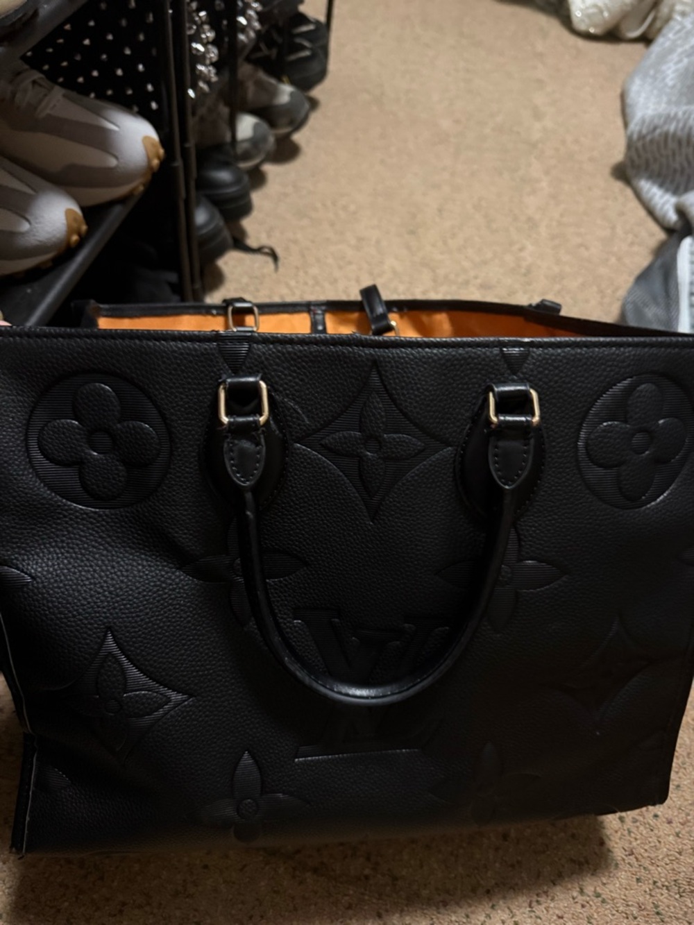 Bright Orange Canvas Handbag with Black Trim